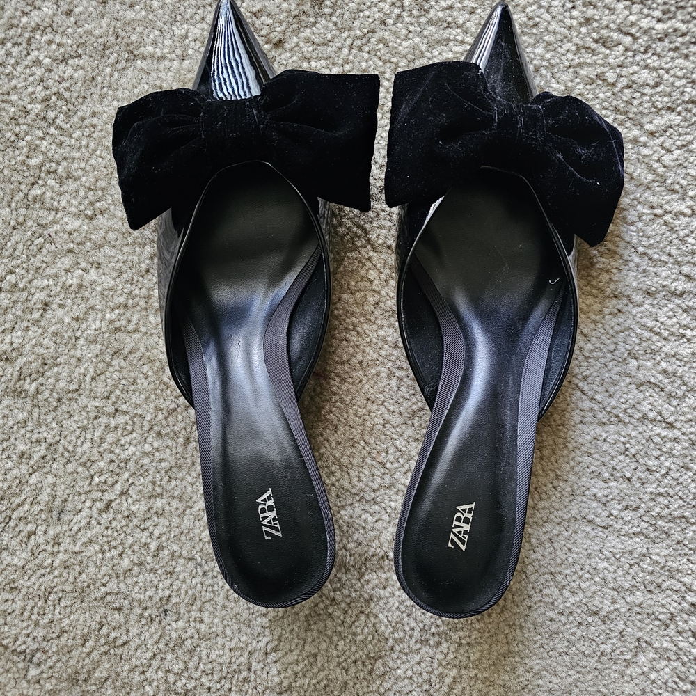 Zara Black Mules with Bow Accent